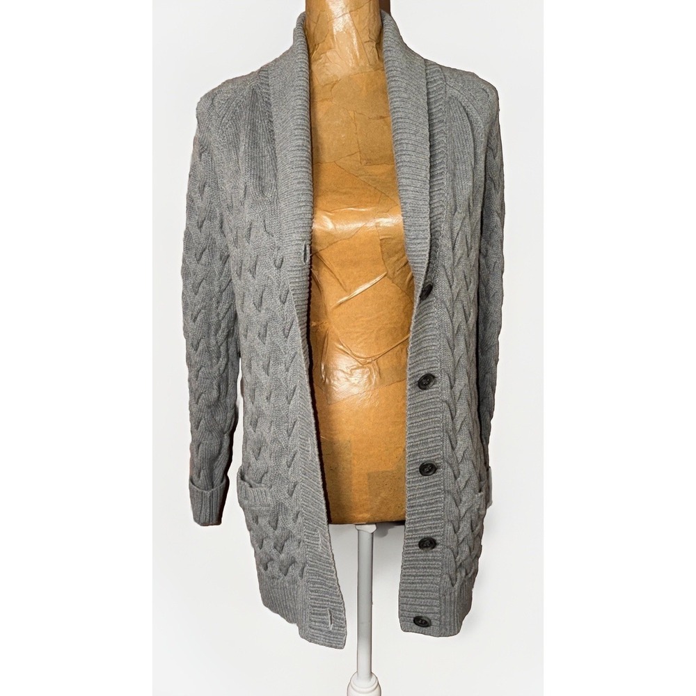 Lands End Drifter Chunky Cable Knit Long Cardigan Womens XS Heavy Fisherman Cozy